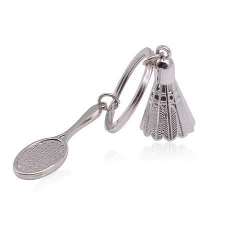 Silver Plated 3D Badminton Keychain