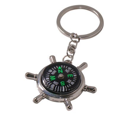 Shiny Silver Plated Compass Keychain