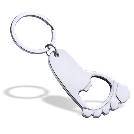 Shiny Silver Plated 3D Foot Bottle Opener Keyring