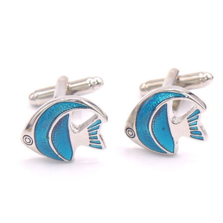 Shiny Silver Plated Enameled Fish Cufflink