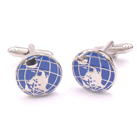 Silver Plated and Soft Enameld Globe Map Cufflink