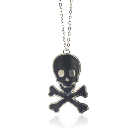 Black Enameled Metal Alloy Skull Necklace