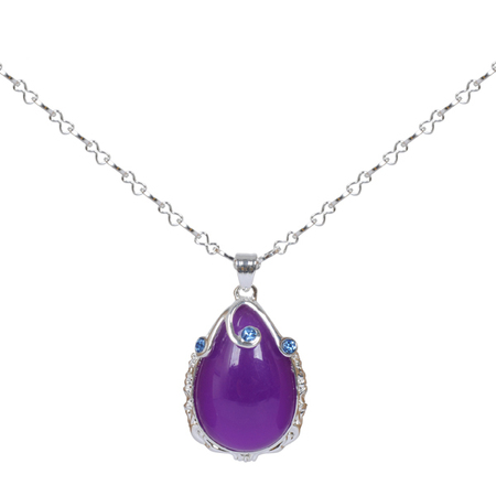 Silver Plated Metal Alloy Necklace with Blue Gemstone