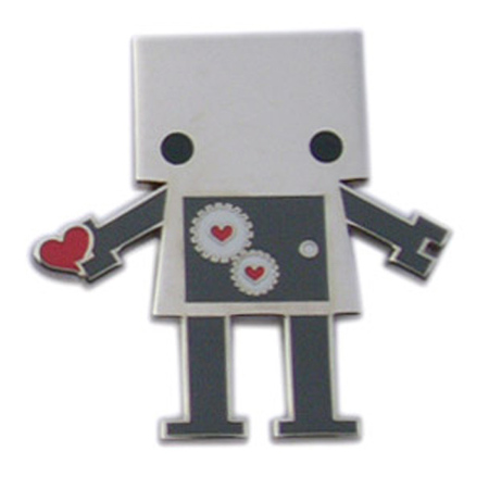 Shiny Silver Plated Hard Enamel Robot Pin