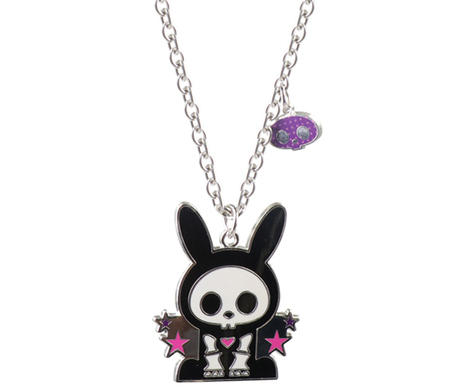 Hard Enameled Metal Alloy Rabbit with Skull Necklace