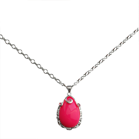 Shiny Silver Plated Metal Alloy Pink Gemstone Necklace