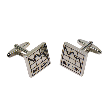 Shiny Silver Plated Enameled Cufflink Related to Stocks