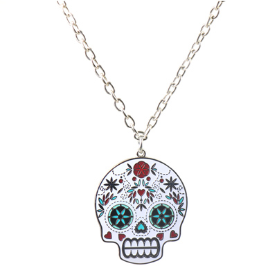 High Quality Hard Enameled Metal Alloy Skull Necklace