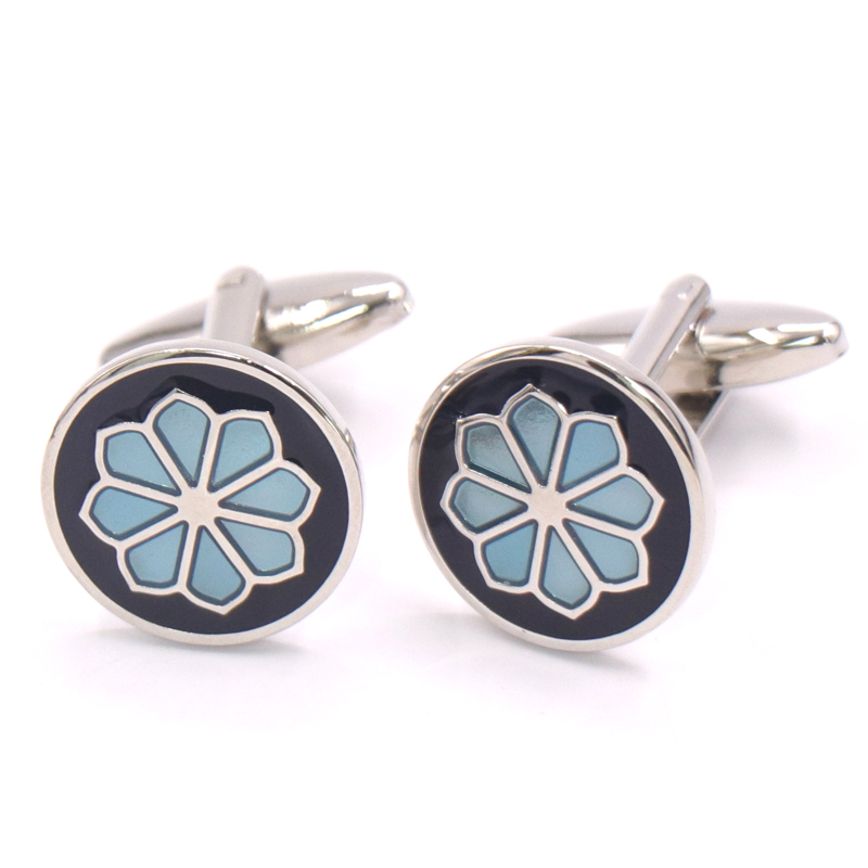 Silver Plated Enameled Flower Cufflink